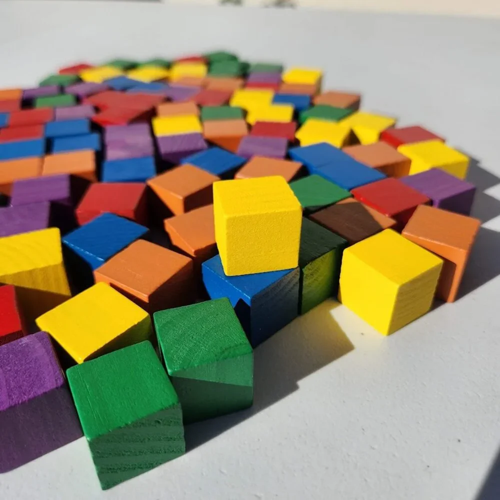 NEW Learning Resources Wooden Color Cubes 2 cm 100 Blocks 5 colors Math Manipula